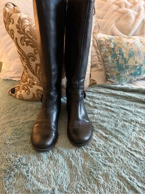 Classic Black Leather Tall Heeled Boots